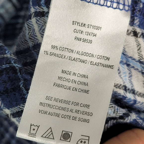 Kut from the Kloth Snap Front Shirt Top XXL Blue White Plaid Long Sleeve Collar - Picture 9 of 10